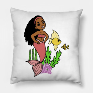 Cute Afro Mermaid Melanin Girl Pillow
