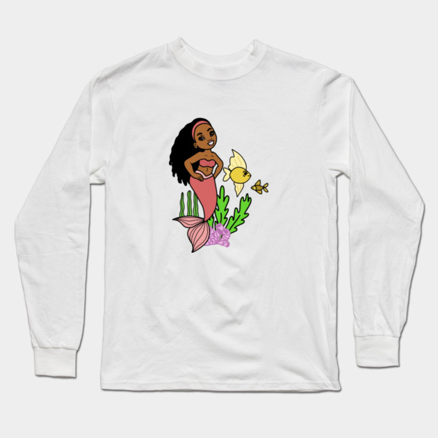 Cute Afro Mermaid Melanin Girl Long Sleeve T-Shirt by logiamerch