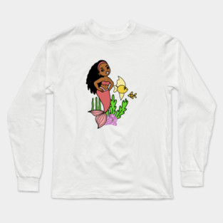 Cute Afro Mermaid Melanin Girl Long Sleeve T-Shirt
