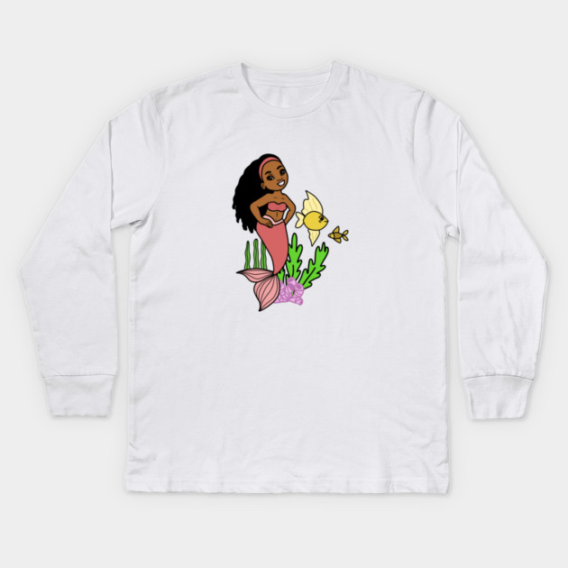 Cute Afro Mermaid Melanin Girl Kids Long Sleeve T-Shirt by logiamerch