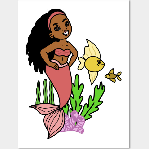 Cute Afro Mermaid Melanin Girl Wall Art by logiamerch