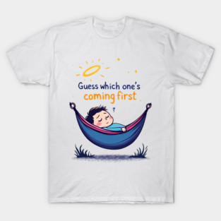 A cartoon boy sleeping in a hammock with a halo above his head T-Shirt