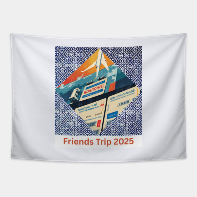 Friends Trip 2025 – Indigo Khajua Tribal Vibes Tapestry by Pimcolle