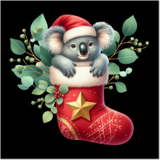 Koala in a Christmas Stocking Posters and Art