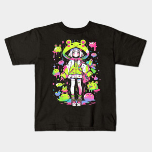 Frog Pet Kawaii Chibi Frog Girl Decora Kei Anime Manga Harajuku Kids T-Shirt