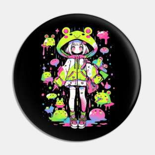 Frog Pet Kawaii Chibi Frog Girl Decora Kei Anime Manga Harajuku Pin