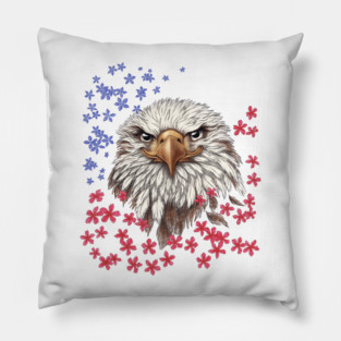 Bald Eagle T-Shirt, Independence Day T-Shirt, American Flag Colors, Veterans Gift, Family Barbecue Happy Bald Eagle in Flowers, A Smile is the Best Medicine, Healing Pictures, Recovery, Healing Smiles, Happiness in the Little Things, Independence Day, USA Pillow