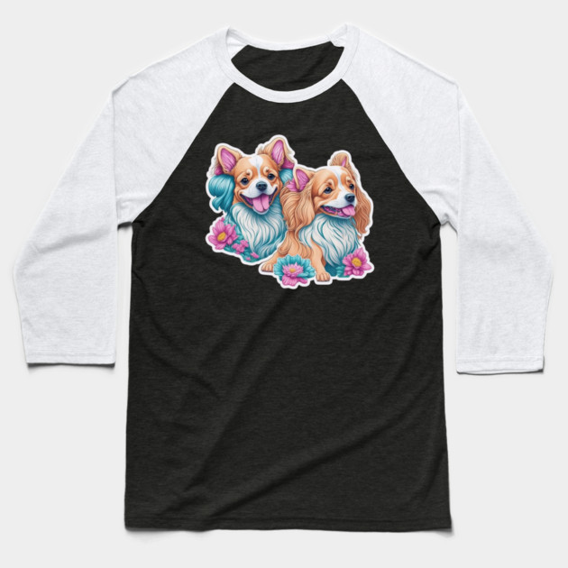 Cartoon Style Long Haired Dogs – Small and Fluffy Friends Baseball T-Shirt by IamActiveDog
