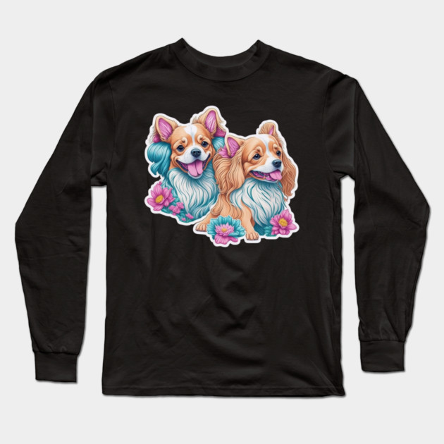 Cartoon Style Long Haired Dogs – Small and Fluffy Friends Long Sleeve T-Shirt by IamActiveDog
