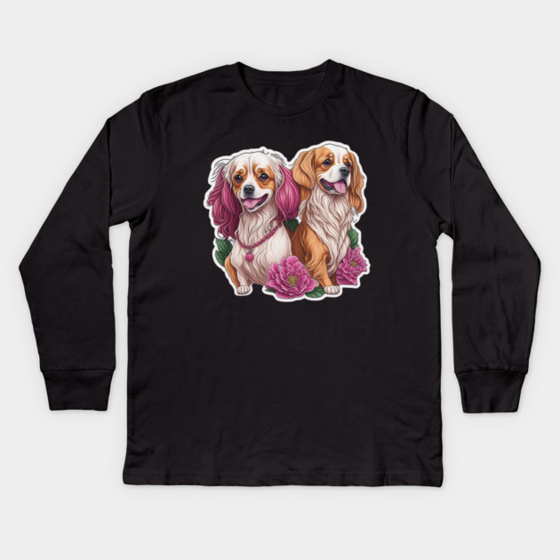 Fluffy Short Dog Duo with Long Hair – Fun Puppy Art Kids Long Sleeve T-Shirt by IamActiveDog