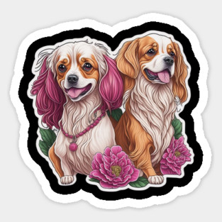 Fluffy Short Dog Duo with Long Hair – Fun Puppy Art Magnet