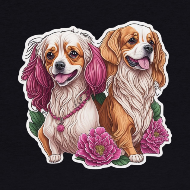 Fluffy Short Dog Duo with Long Hair – Fun Puppy Art by IamActiveDog