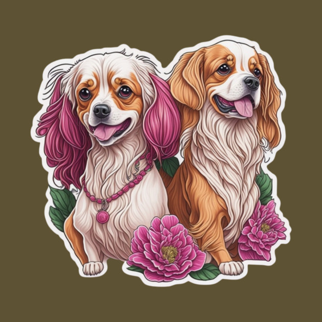 Fluffy Short Dog Duo with Long Hair – Fun Puppy Art by IamActiveDog