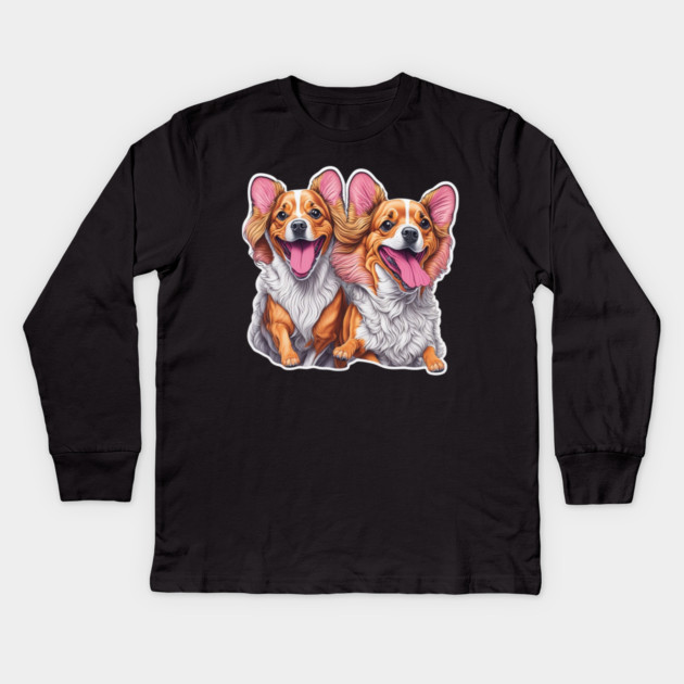 Long Haired Short Dog Twins – Whimsical Pup Sticker Kids Long Sleeve T-Shirt by IamActiveDog