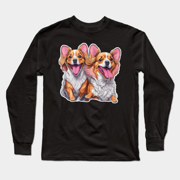 Long Haired Short Dog Twins – Whimsical Pup Sticker Long Sleeve T-Shirt by IamActiveDog