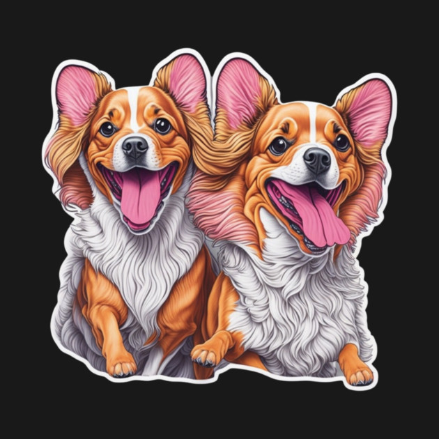 Long Haired Short Dog Twins – Whimsical Pup Sticker by IamActiveDog