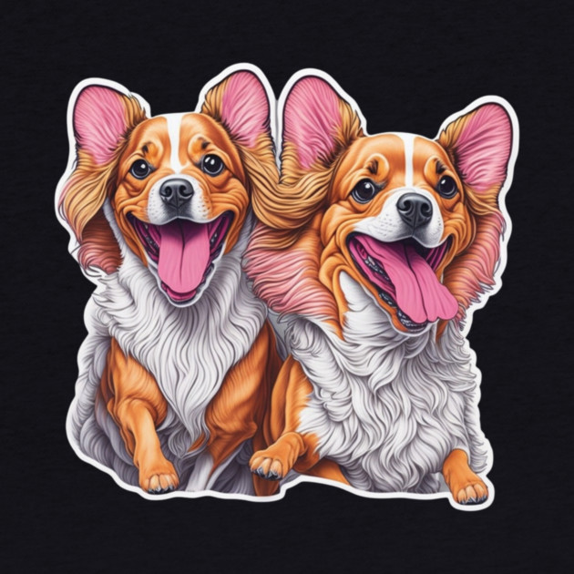 Long Haired Short Dog Twins – Whimsical Pup Sticker by IamActiveDog