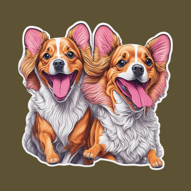Long Haired Short Dog Twins – Whimsical Pup Sticker by IamActiveDog