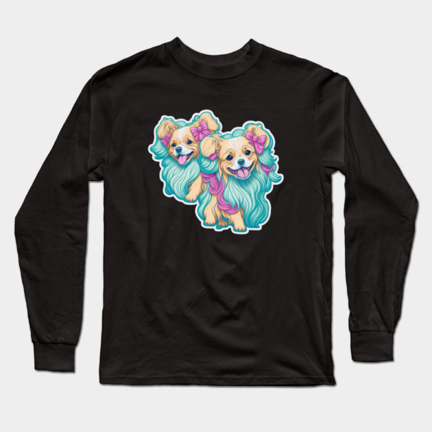 Cute Short Dog with Long Hair – Pet Lovers' Cartoon Design Long Sleeve T-Shirt by IamActiveDog