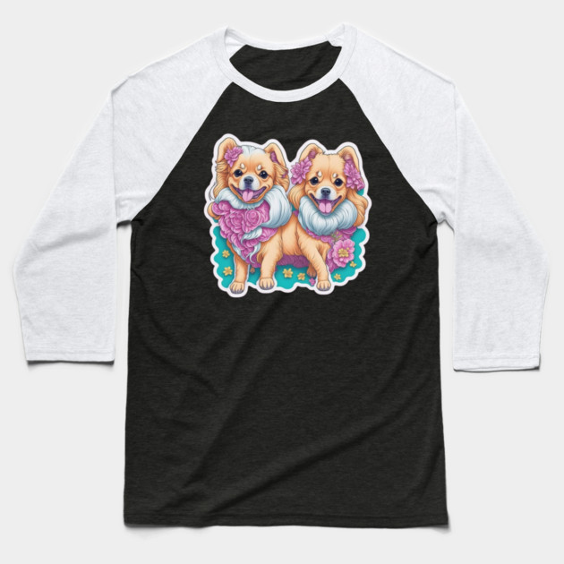 Happy Long Hair Dogs – Short-Legged Puppy Pair Baseball T-Shirt by IamActiveDog