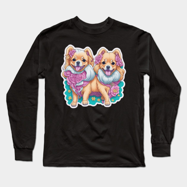 Happy Long Hair Dogs – Short-Legged Puppy Pair Long Sleeve T-Shirt by IamActiveDog