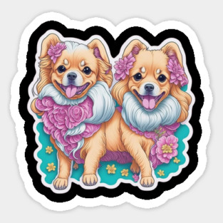 Happy Long Hair Dogs – Short-Legged Puppy Pair Magnet