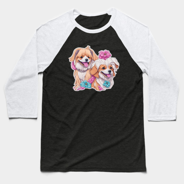 Long Haired Short Dogs – Adorable Cartoon Dog Duo Baseball T-Shirt by IamActiveDog