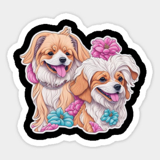 Long Haired Short Dogs – Adorable Cartoon Dog Duo Sticker