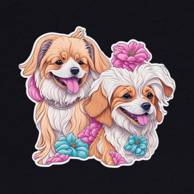 Long Haired Short Dogs – Adorable Cartoon Dog Duo by IamActiveDog