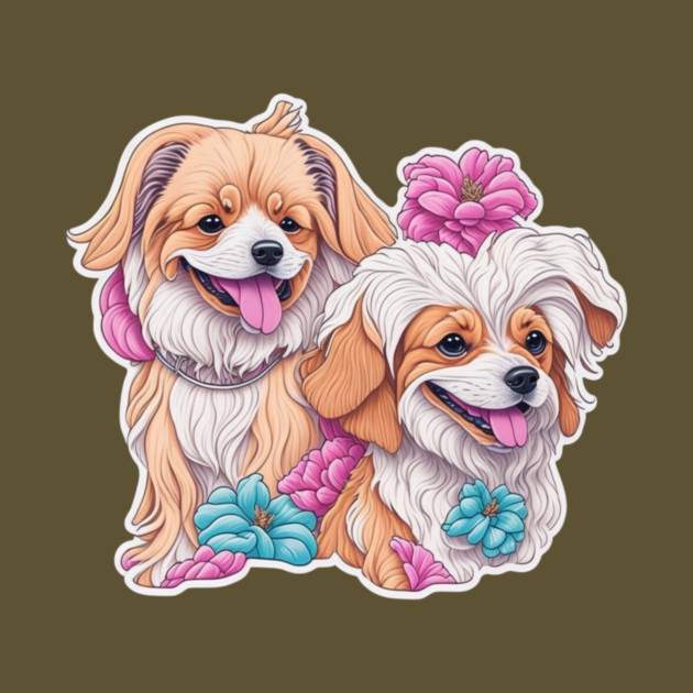 Long Haired Short Dogs – Adorable Cartoon Dog Duo by IamActiveDog