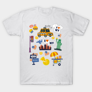 Funny NYC Cartoon Landmarks New York Kids Souvenir Design, New York City Souvenir NY Icons Toddlers Kids Boys or Girls T-Shirt