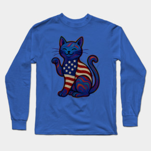USA Flag Lucky Cat Art Long Sleeve T-Shirt