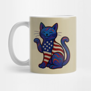 USA Flag Lucky Cat Art Mug