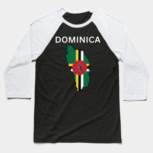 Dominica Flag Map Baseball T-Shirt
