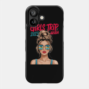 Girls Trip 2025 Aruba Vacation Birthday Squad Messy Bun Phone Case