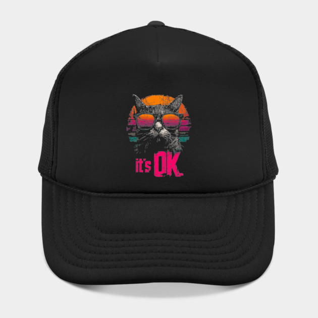It's OK Cool Cat Retrowave T-Shirt - Synthwave Sunglasses Cat Design by TuncGK