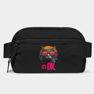 It's OK Cool Cat Retrowave T-Shirt - Synthwave Sunglasses Cat Design Bag
