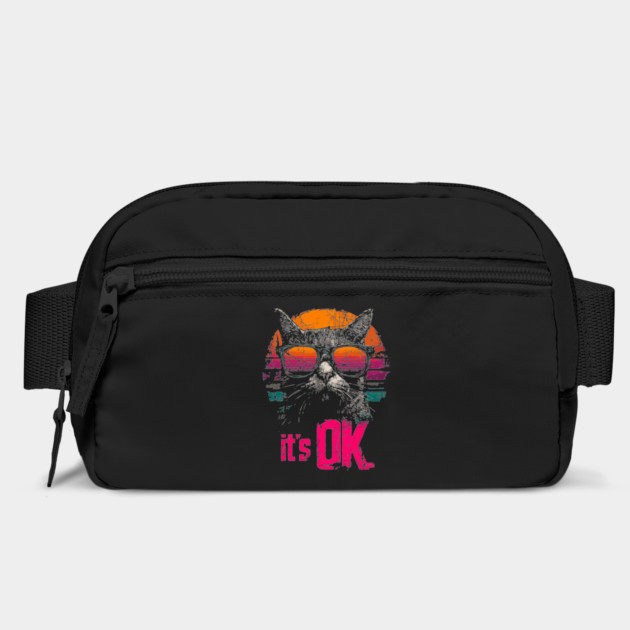 It's OK Cool Cat Retrowave T-Shirt - Synthwave Sunglasses Cat Design by TuncGK