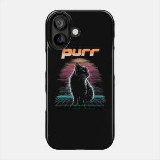 Purr Synthwave Cat T-Shirt - Retro Black Cat Design Phone Case