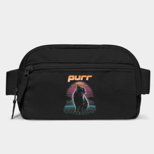 Purr Synthwave Cat T-Shirt - Retro Black Cat Design Bag