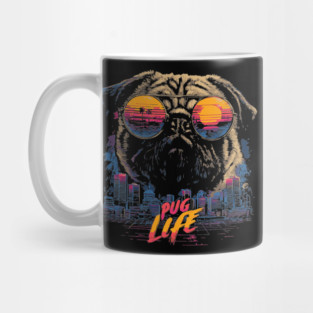 Cyber Pug Life Retrowave T-Shirt - Cyberpunk Dog Design Mug