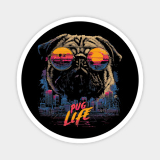 Cyber Pug Life Retrowave T-Shirt - Cyberpunk Dog Design Magnet