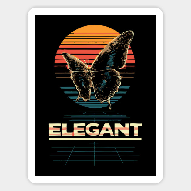 Elegant Butterfly Retrowave T-Shirt - Synthwave Sunset Butterfly Design Magnet by TuncGK