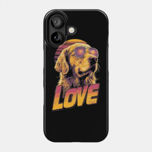 Love Golden Retriever Retrowave T-Shirt - Synthwave Dog Design Phone Case