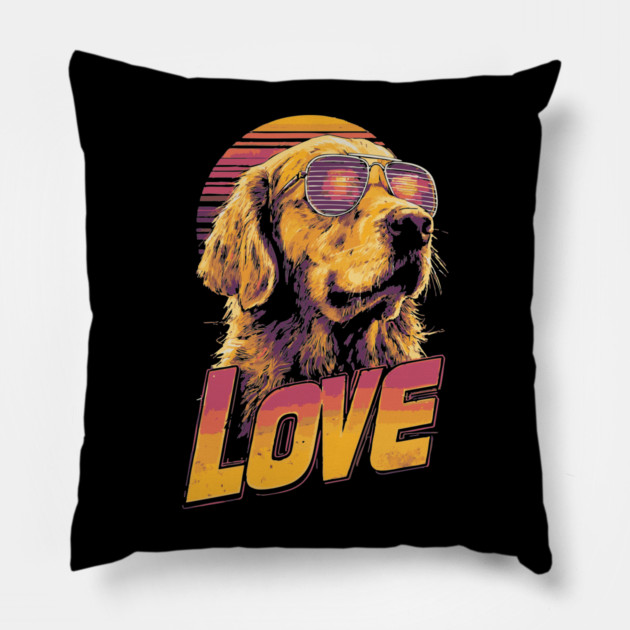 Love Golden Retriever Retrowave T-Shirt - Synthwave Dog Design Pillow by TuncGK