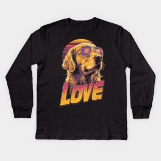Love Golden Retriever Retrowave T-Shirt - Synthwave Dog Design Kids Long Sleeve T-Shirt