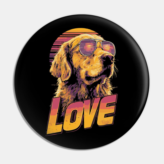Love Golden Retriever Retrowave T-Shirt - Synthwave Dog Design Pin by TuncGK