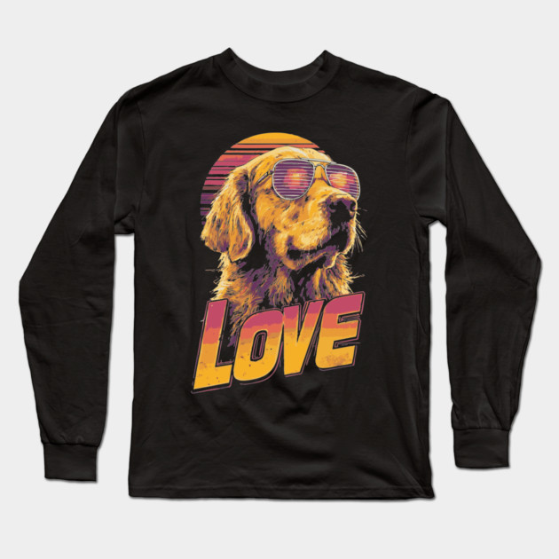 Love Golden Retriever Retrowave T-Shirt - Synthwave Dog Design Long Sleeve T-Shirt by TuncGK