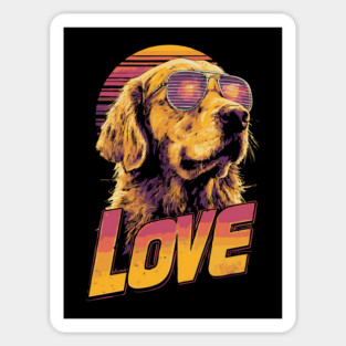 Love Golden Retriever Retrowave T-Shirt - Synthwave Dog Design Magnet