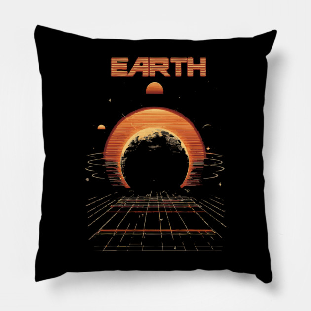 Earth Retrowave T-Shirt - Synthwave Planet Design Pillow by TuncGK